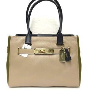 Euc Coach Swagger Colorblock Tan & Green Shoulder Bag Purse